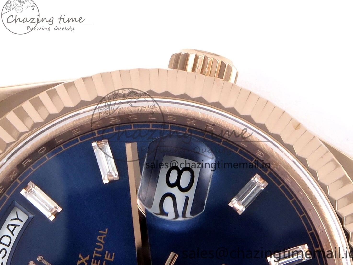President Markers 228235 Edition Dial on Best Date Blue Bracelet Day VR2836 Diamonds Bezel QF Crystal 40 RG 1:1 0520